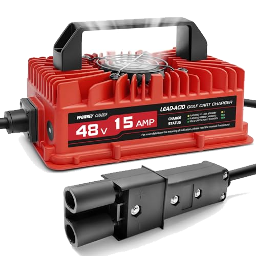 EPOWREY 15 Amp 48 Volt Golf Cart Battery Charger for Yamaha G19-G22 with 2-Pin Plug